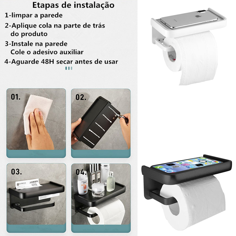 Encontraproduto.com.br - Suporte Porta Papel Higiênico Parede C/ Base Dupla Fixação