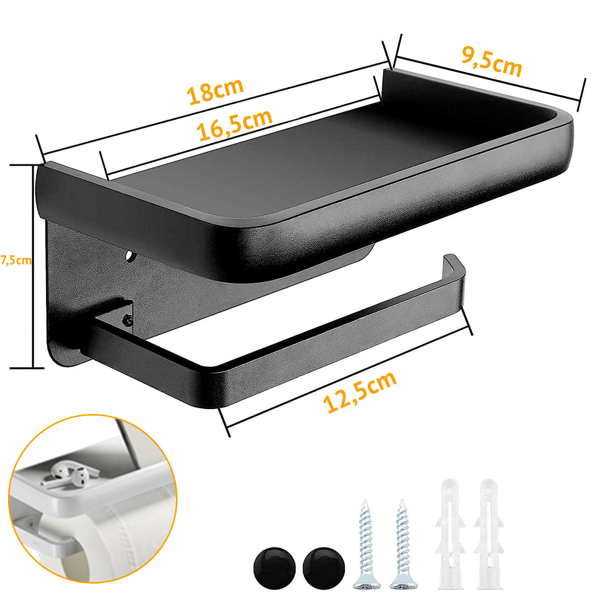Encontraproduto.com.br - Suporte Porta Papel Higiênico Parede C/ Base Dupla Fixação