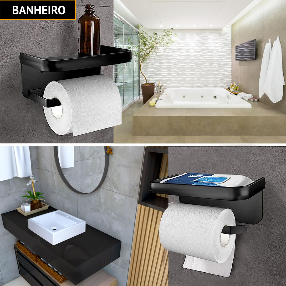Encontraproduto.com.br - Suporte Porta Papel Higiênico Parede C/ Base Dupla Fixação