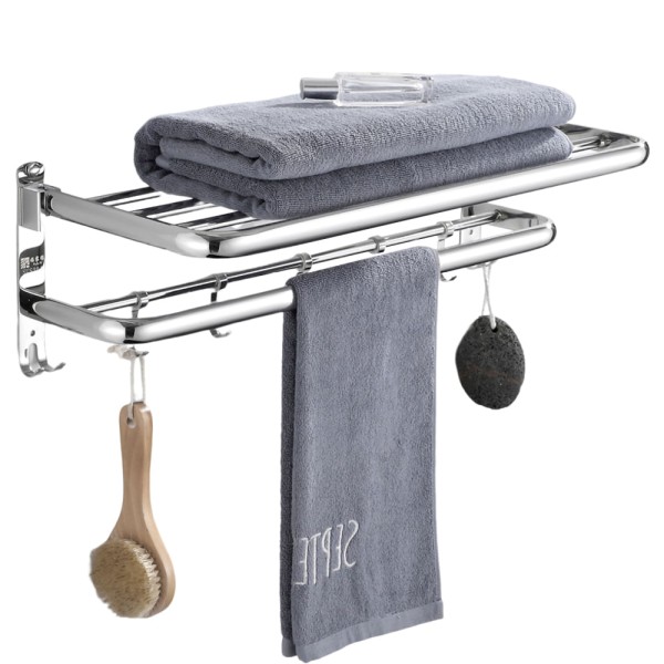 Suporte Aço Inox Porta Toalha Ajustável Toalheiro Com Ganchos