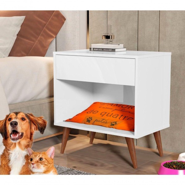 Mesa De Cabeceira Espaço Pet Com Colchão E Jb 1919 Branco
