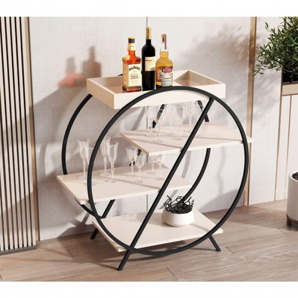 Encontraproduto.com.br - Aparador Adega Bar Com Bandeja Espelhada Off White