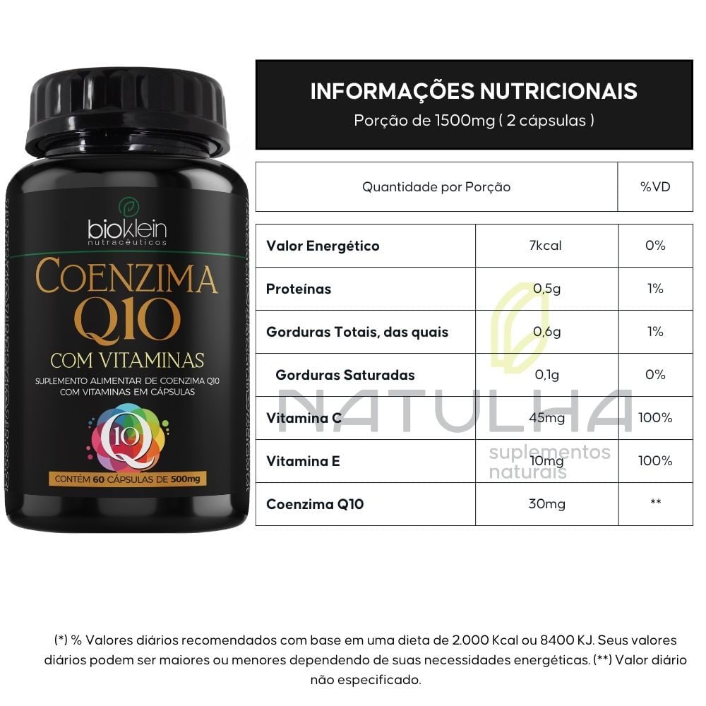 Encontraproduto.com.br - Coenzima Q10 com Vitaminas C e E (750mg) 60 Cápsulas - BioKlein