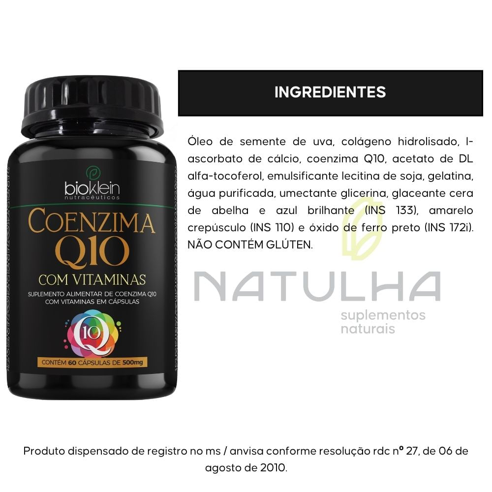 Encontraproduto.com.br - Coenzima Q10 com Vitaminas C e E (750mg) 60 Cápsulas - BioKlein