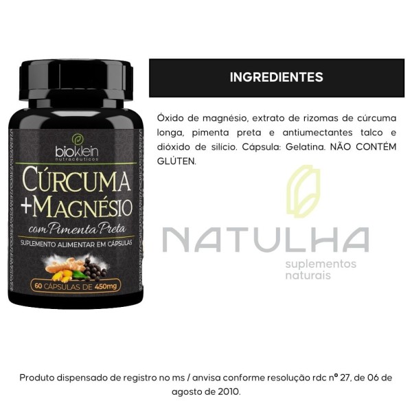 Encontraproduto.com.br - Cúrcuma com Magnésio e Pimenta Preta 60 cápsulas - Bioklein