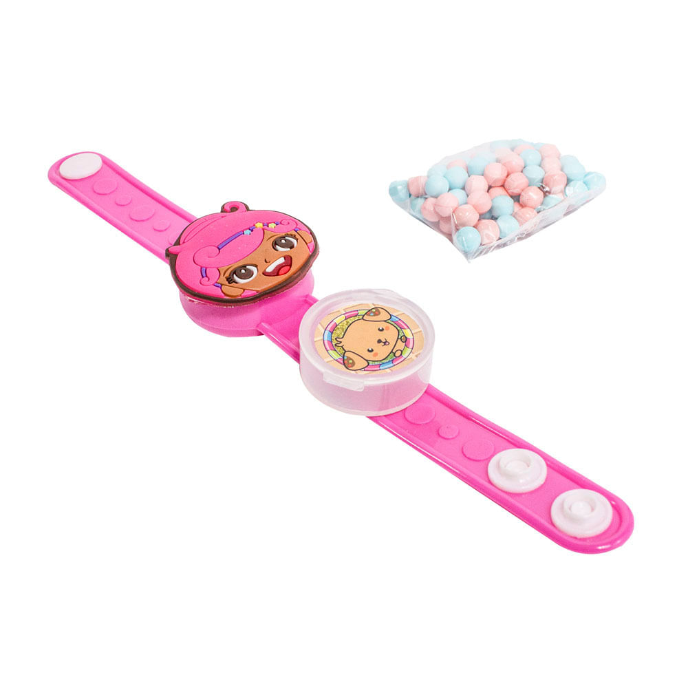 Encontraproduto.com.br - Pulseira Kids Flash Chocolix com Doce Rosa Kids Zone