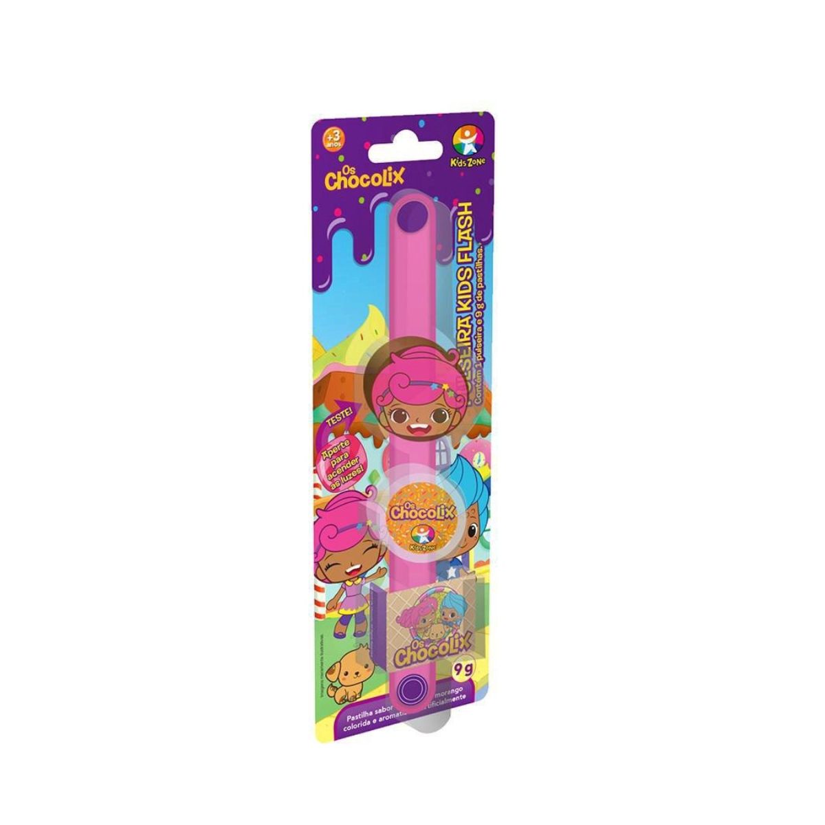 Encontraproduto.com.br - Pulseira Kids Flash Chocolix com Doce Rosa Kids Zone