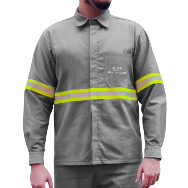 Encontraproduto.com.br - Camisa de Segurança Maicol NR10 Faixa Refletiva M Cinza