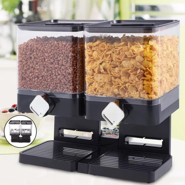 Encontraproduto.com.br - Dispenser Duplo De Cereais Porta Alimentos Sucrilhos Granola Gaos Mantimentos Com 2 Potes Luxo Preto