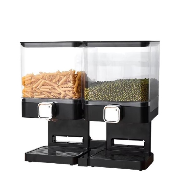 Encontraproduto.com.br - Dispenser Duplo De Cereais Porta Alimentos Sucrilhos Granola Gaos Mantimentos Com 2 Potes Luxo Preto