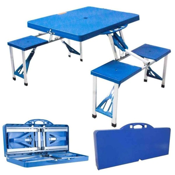Encontraproduto.com.br - Mesa Para Camping E Praia Com 4 Cadeiras Vira Maleta