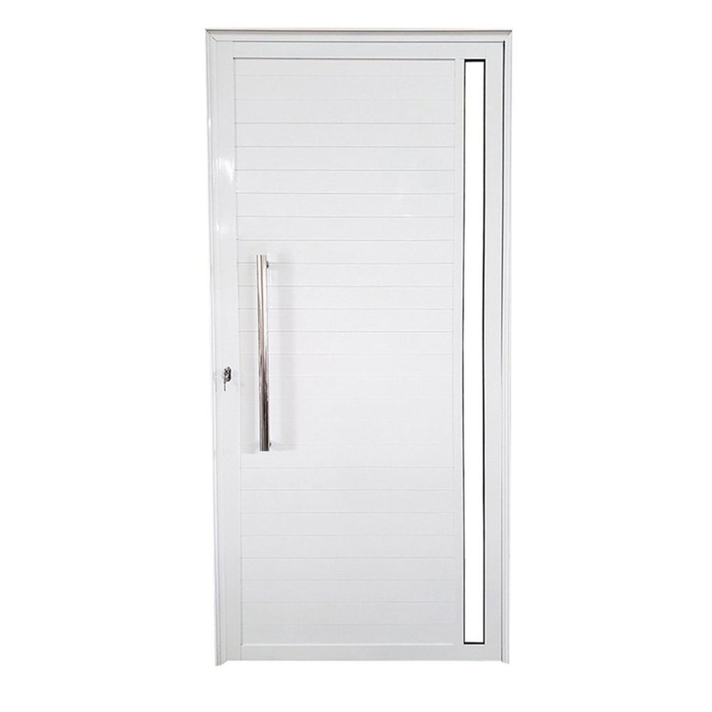 Porta Lambril De Alumínio Direita 210 X 80cm Com Visor Linha Veneza Esquadrias Bergamo Branco