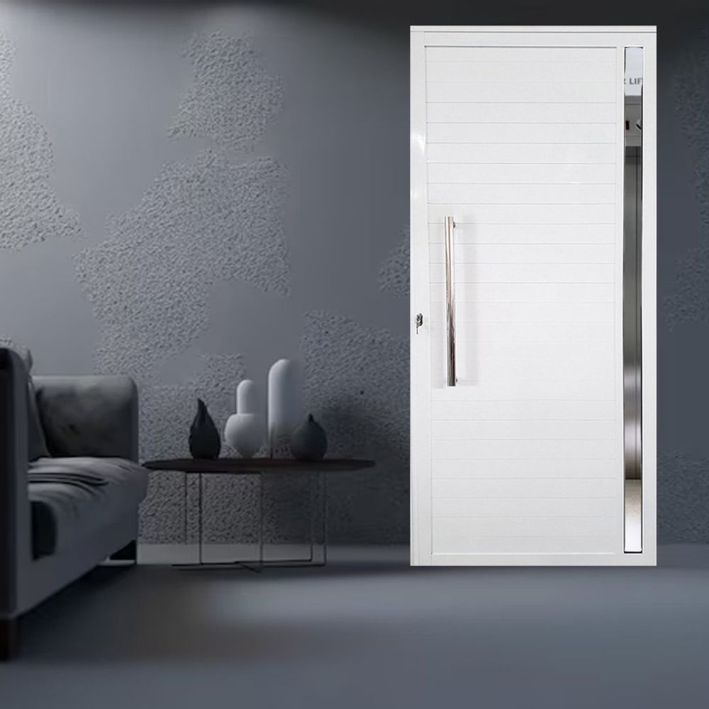 Encontraproduto.com.br - Porta Lambril De Alumínio Direita 210 X 80cm Com Visor Linha Veneza Esquadrias Bergamo Branco