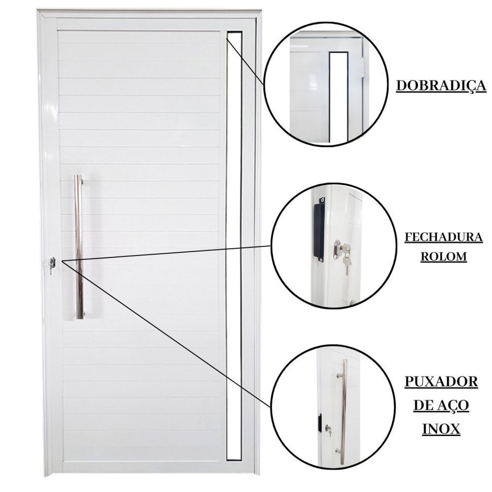 Encontraproduto.com.br - Porta Lambril De Alumínio Direita 210 X 80cm Com Visor Linha Veneza Esquadrias Bergamo Branco