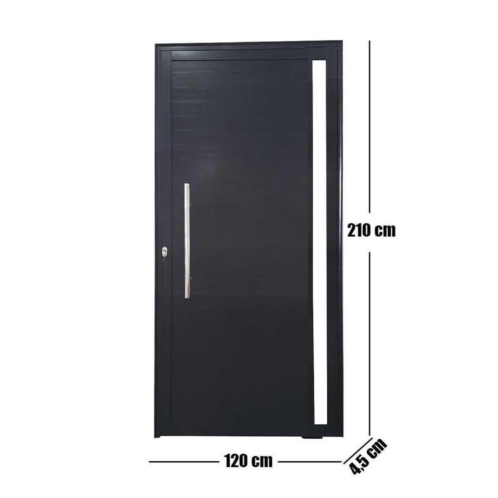 Porta Pivotante De Alumínio 210 X 120cm Com Visor Veneza Esquadrias Bergamo Preto