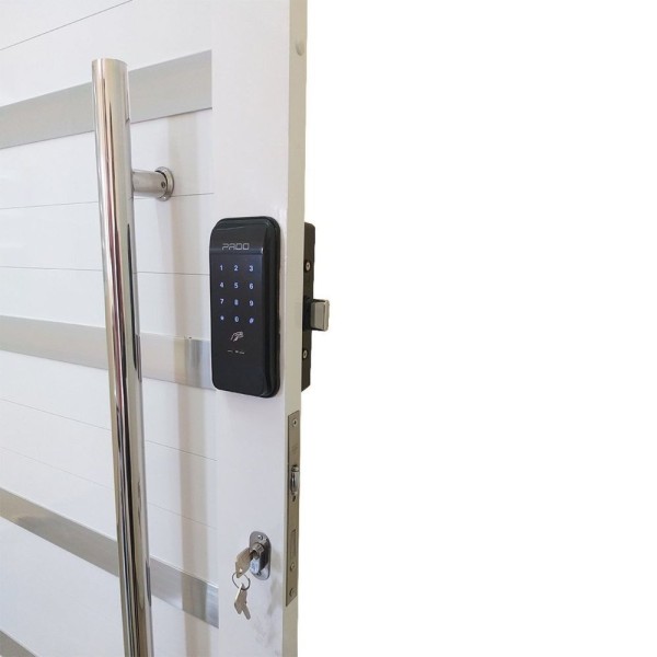 Encontraproduto.com.br - Porta Pivotante De Alumínio 210 X 100cm Com Friso, Visor E Fechadura Digital Linha 30 Direita Branco