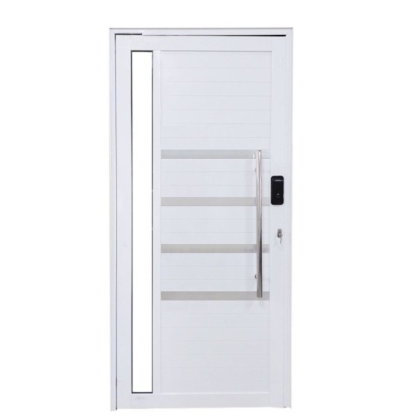 Encontraproduto.com.br - Porta Pivotante De Alumínio 210 X 100cm Com Friso, Visor E Fechadura Digital Esquerda Branco