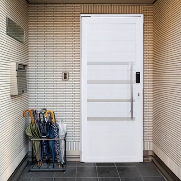 Encontraproduto.com.br - Porta Pivotante De Alumínio 210 X 100cm Com Friso E Fechadura Digital Linha 30 Esquerda Branco