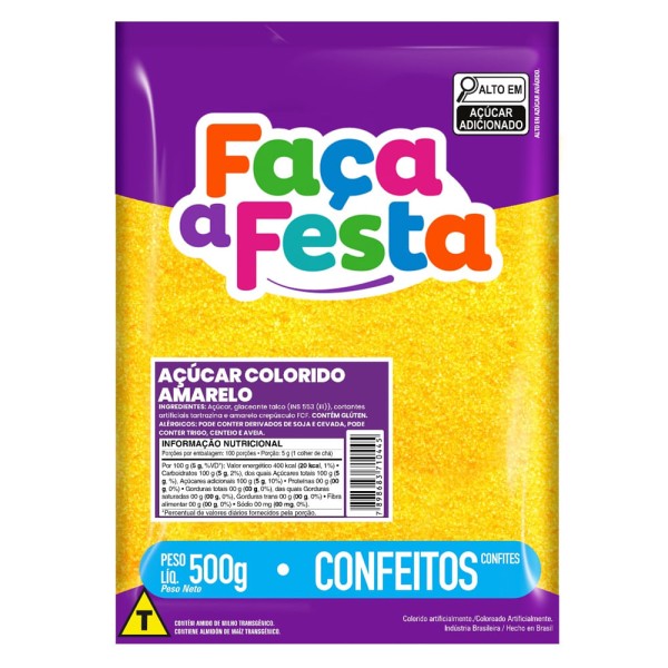 Encontraproduto.com.br - Açúcar Colorido Faça A Festa Amarelo 500g Leke Alimentos