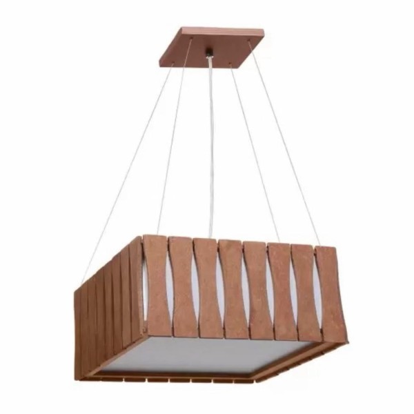 Pendente Adrilustres Wood Quadrado Ripado 40cm 4xE27