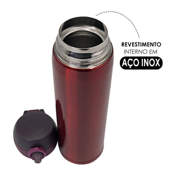 Encontraproduto.com.br - Garrafa Isotérmica 500ml Com Tampa Plástica Fosca Com Trava De Segurança - Vermelho