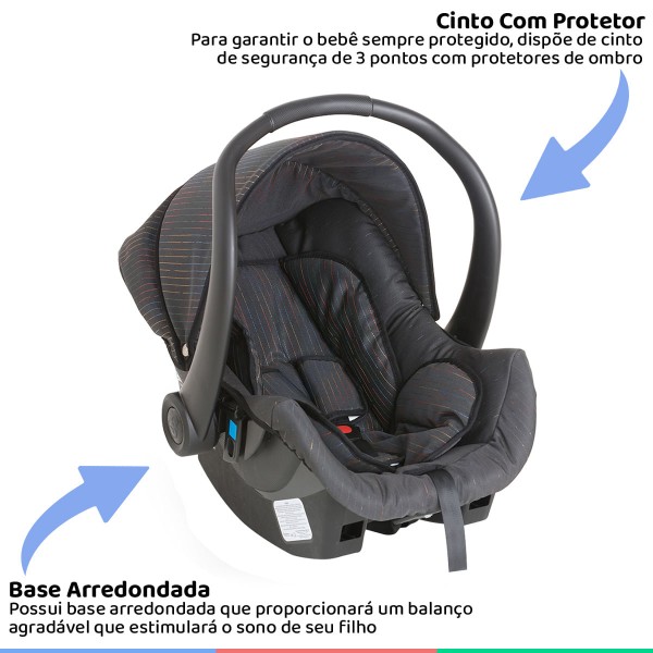 Encontraproduto.com.br - Carrinho Bebe Passeio Galzerano Até 15kg Reversível Tivoli Preto Risca + Bebê Conforto + Base
