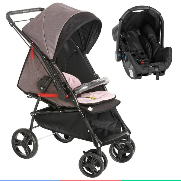 Encontraproduto.com.br - Carrinho Bebê Berço Passeio De 0 Até 15Kg Reversível Galzerano Preto Maranello II + Bebê Conforto