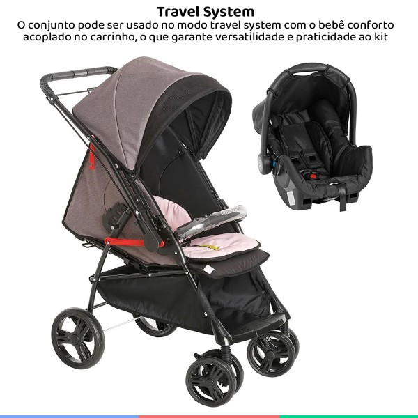 Encontraproduto.com.br - Carrinho Bebê Berço Passeio De 0 Até 15Kg Reversível Galzerano Preto Maranello II + Bebê Conforto