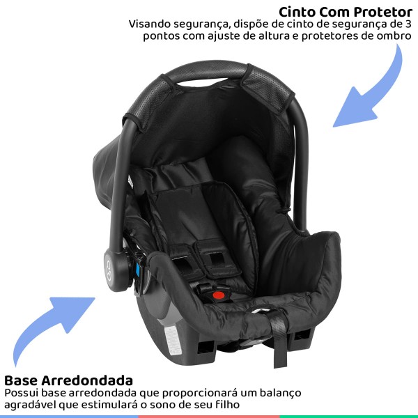 Encontraproduto.com.br - Carrinho Bebê Berço Passeio De 0 Até 15Kg Reversível Galzerano Preto Maranello II + Bebê Conforto