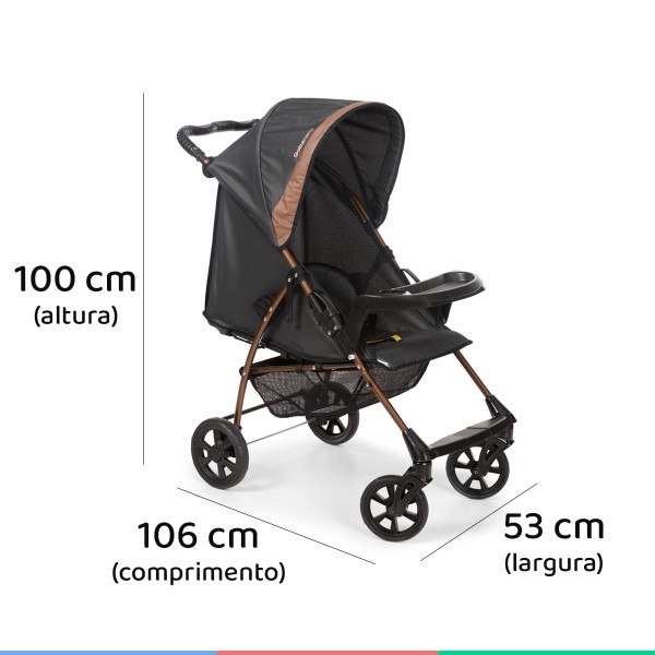 Encontraproduto.com.br - Carrinho Bebe Berço Passeio Reclinável Galzerano Até 15Kg Romano Preto Cobre + Bebê Conforto + Base