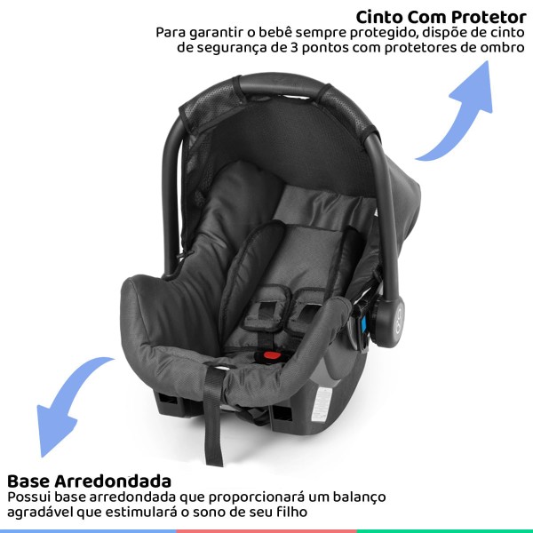 Encontraproduto.com.br - Carrinho Bebe Berço Passeio Reclinável Galzerano Até 15Kg Romano Preto Cobre + Bebê Conforto + Base