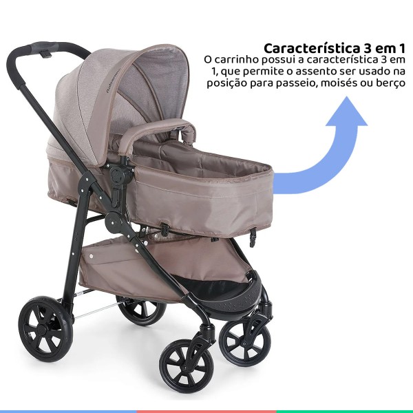 Encontraproduto.com.br - Carrinho Bebe Berço Passeio Criança Moises 3 em 1 Galzerano + Bebê Conforto + Base + Protetor Solar
