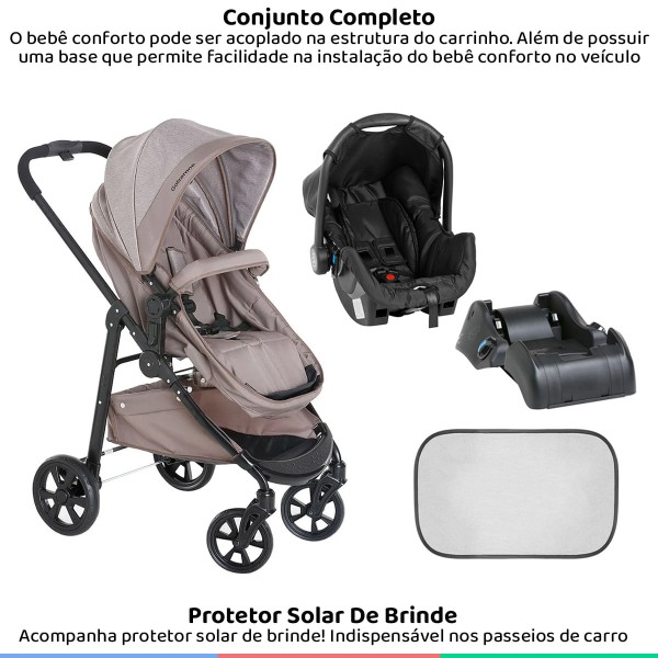 Encontraproduto.com.br - Carrinho Bebe Berço Passeio Criança Moises 3 em 1 Galzerano + Bebê Conforto + Base + Protetor Solar