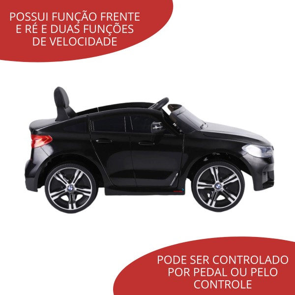 Encontraproduto.com.br - Carro Elétrico Infantil Controle Luz e Som Criança 12v Até 25Kg Acelerador 5 km/h BMW 6 GT Importway