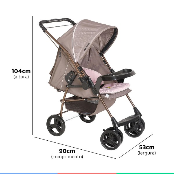 Encontraproduto.com.br - Carrinho Bebe Berço Passeio Reversível Galzerano Milano + Bebê Conforto + Base + Protetor Solar
