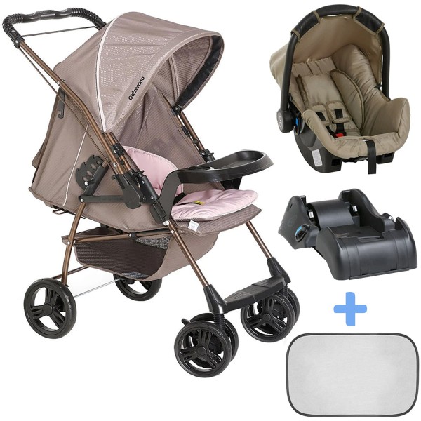 Encontraproduto.com.br - Carrinho Bebe Berço Passeio Reversível Galzerano Milano + Bebê Conforto + Base + Protetor Solar