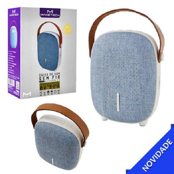 Encontraproduto.com.br - Caixa De Som Bluetooth Com Fm 5w Azul  Jeans Maketech