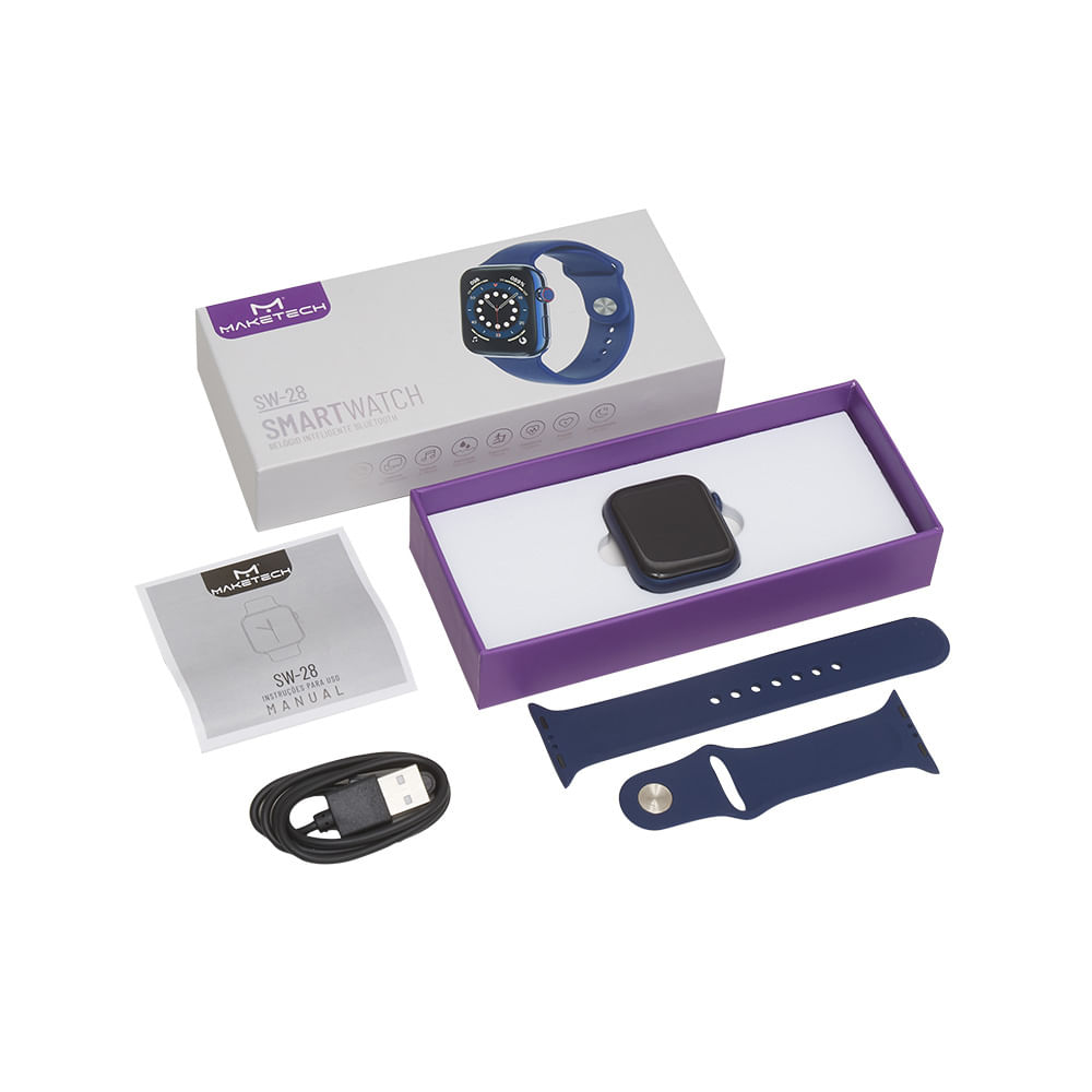 Encontraproduto.com.br - Relógio Inteligente SW-28 Azul - Maketech