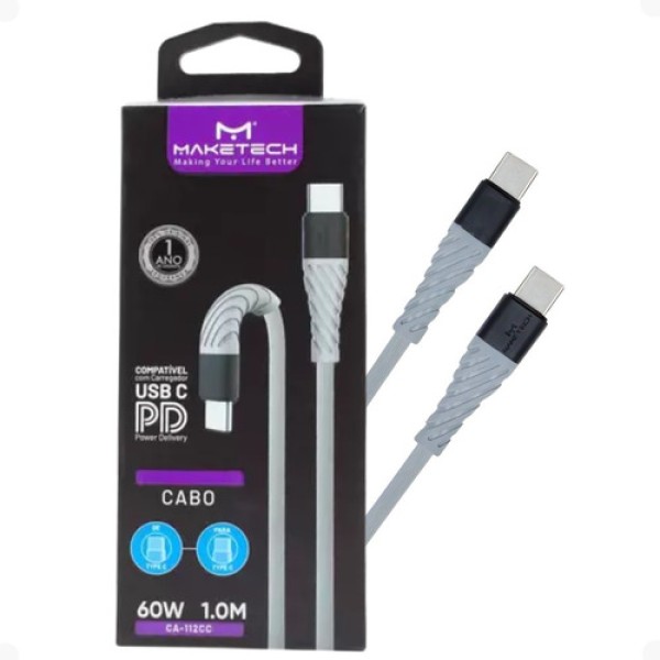 Cabo Tipo C para Tipo C Maketech CA 112CC Cinza PD 60W 1 Metro