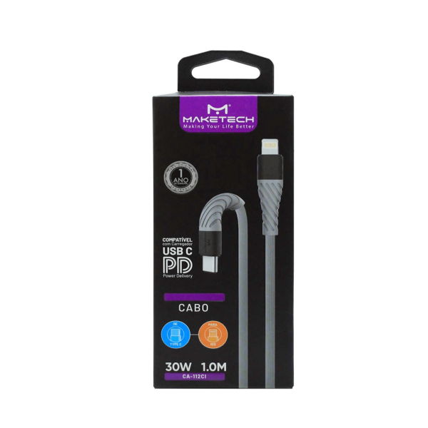 Encontraproduto.com.br - Cabo USB Tipo C para Iphone Maketech CA 112CI Preto 2,4A 1 Metro