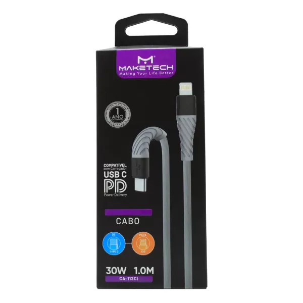 Encontraproduto.com.br - Cabo USB Tipo C para Iphone Maketech CA 112CI Preto 2,4A 1 Metro