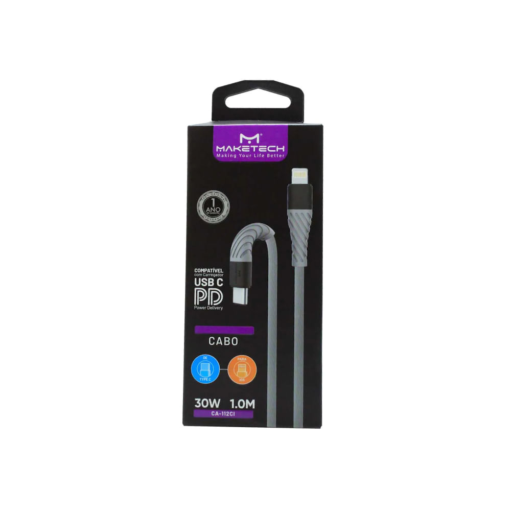 Encontraproduto.com.br - Cabo USB Tipo C para Iphone Maketech CA 112CI Preto 2,4A 1 Metro