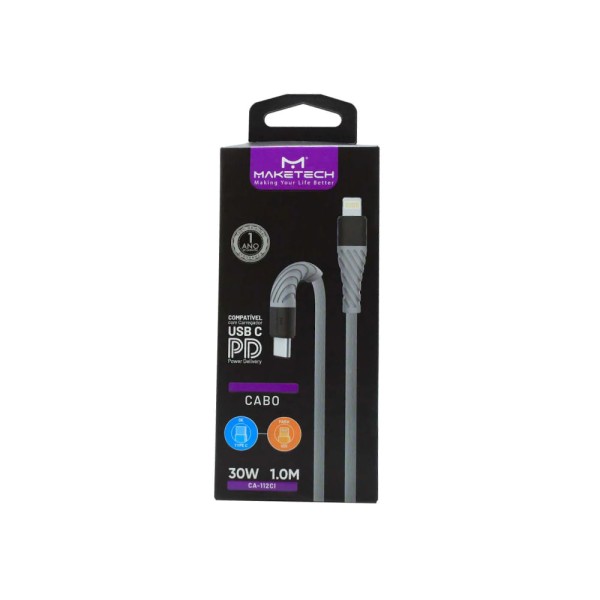 Encontraproduto.com.br - Cabo USB Tipo C para Iphone Maketech CA 112CI Preto 2,4A 1 Metro