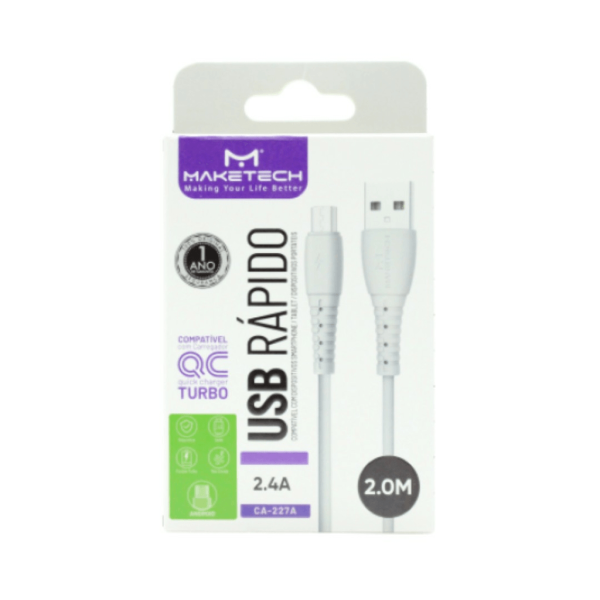 Encontraproduto.com.br - Cabo Micro USB Maketech CA 227A Preto 2.4A 2 Metro