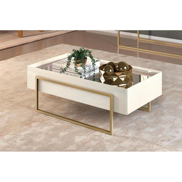 Encontraproduto.com.br - Mesa De Centro Espelhada Para Sala De Estar Suri Creme
