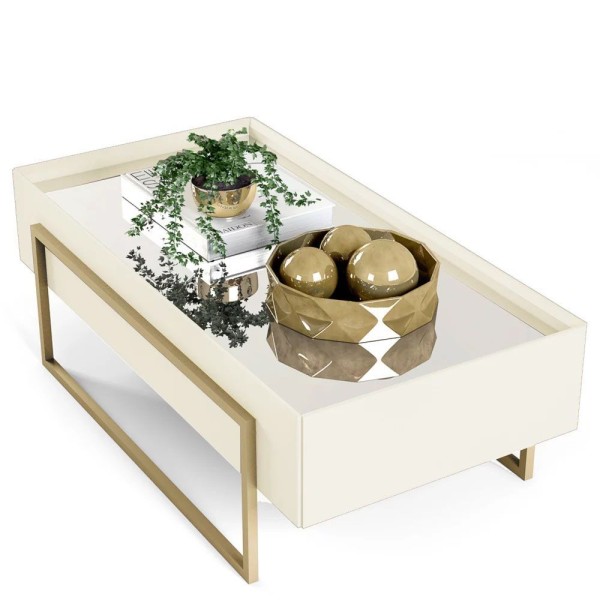 Encontraproduto.com.br - Mesa De Centro Espelhada Para Sala De Estar Suri Creme