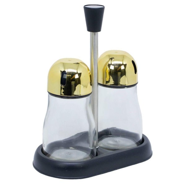 Encontraproduto.com.br - Porta Tempero Dourado Com 2 Potes Em Aco Inox, Abs E Vidro
