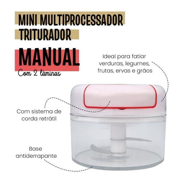 Encontraproduto.com.br - Mini Multiprocessador Triturador Manual Com 2 Lâminas Inox Para Alimentos