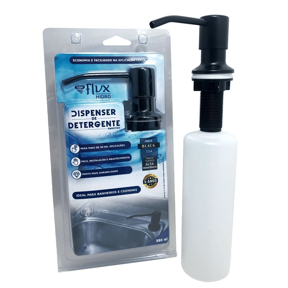Encontraproduto.com.br - Dispenser Para Detergente Flvx Hidro Embutir Inox 350ml Preto