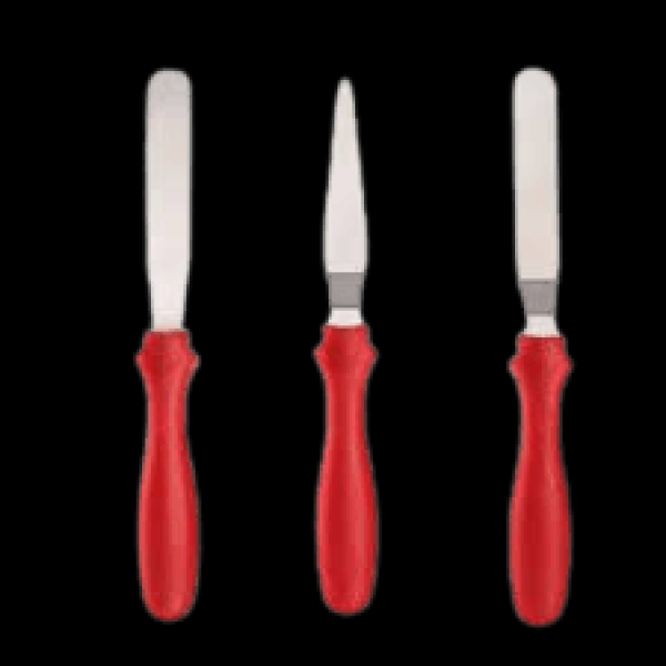 Encontraproduto.com.br - Kit 3 espátula Para Confeiteiro Em Inox Cabo Vermelho